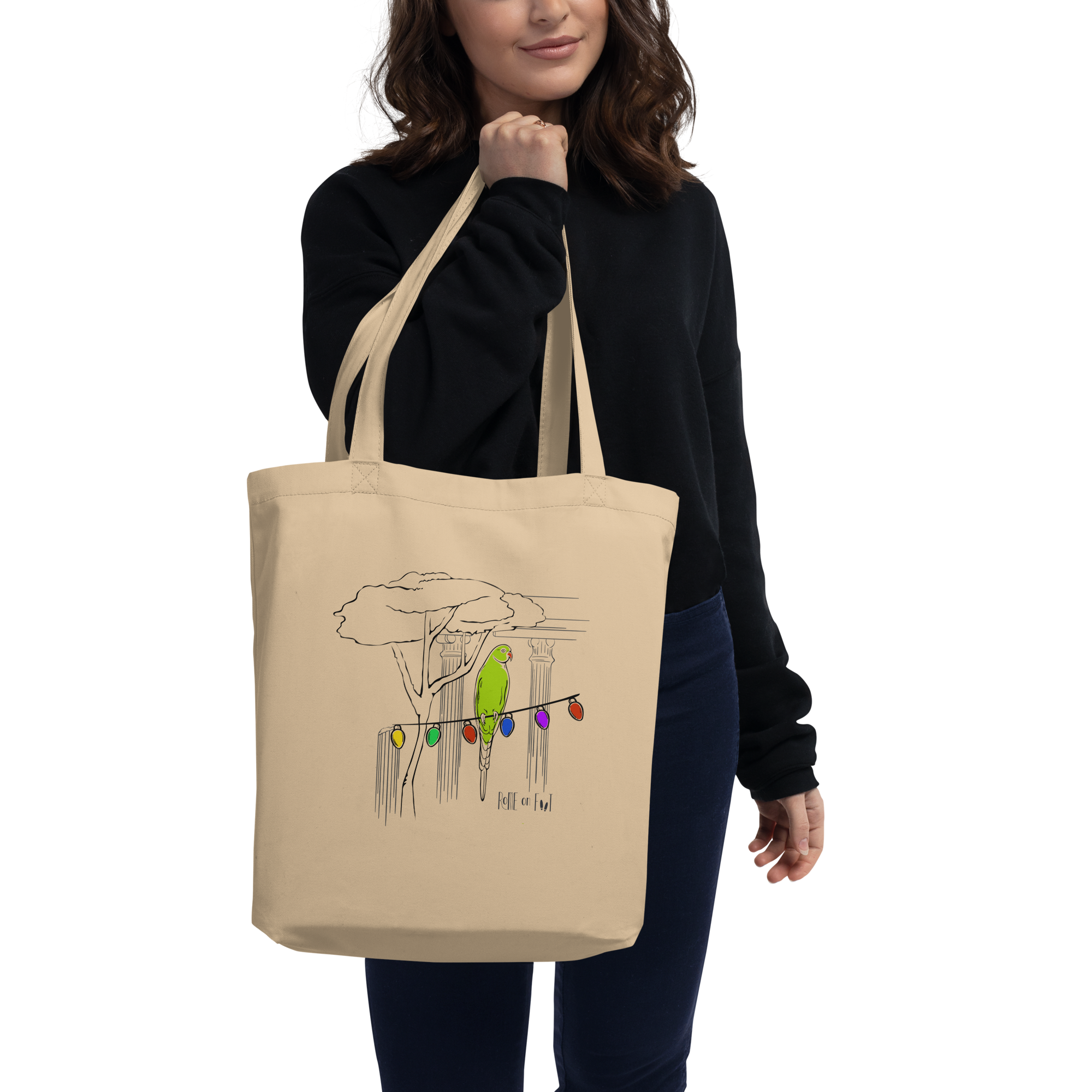 Eco-Friendly Organic Cotton Tote Bag | Rome & Holiday Parrots Design