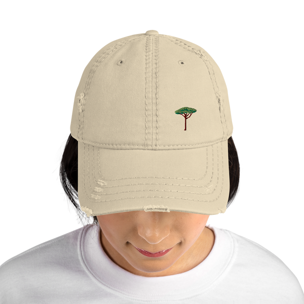 Distressed Dad Hat with Embroidered Stone Pine